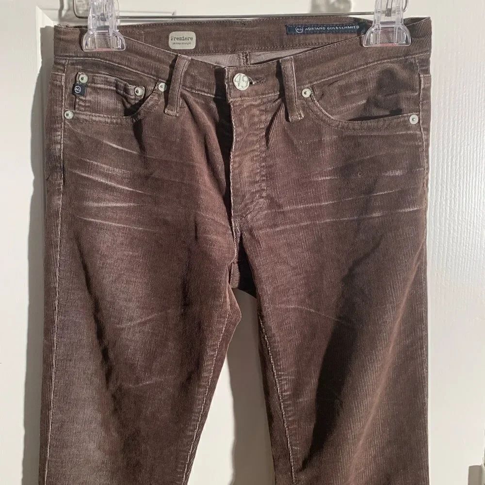 AG Adriano Goldschmied Premiere Skinny Straight Brown Corduroy Pant